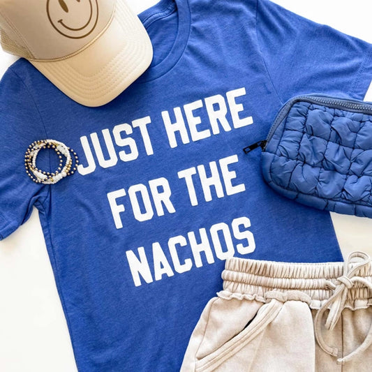 Just Here for the Nachos Shirt, Football Tee, Game Day Shirt - Royal Blue