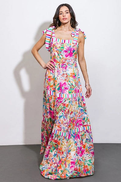 A printed woven maxi dress - ID20619 - PINK BLUE Contemporary