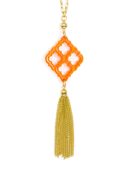 Lattice Tassel Pendant Necklace - Bright Orange