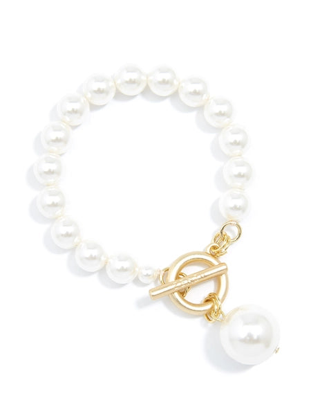 ZENZII Jewelry - Pearl Charm and Toggle Bracelet - Matte Gold/Pearl