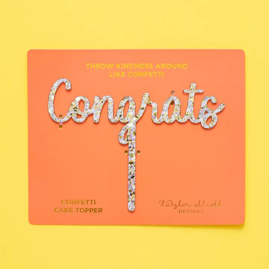 Cake Topper - Congrats - Pearl + Gold Confetti