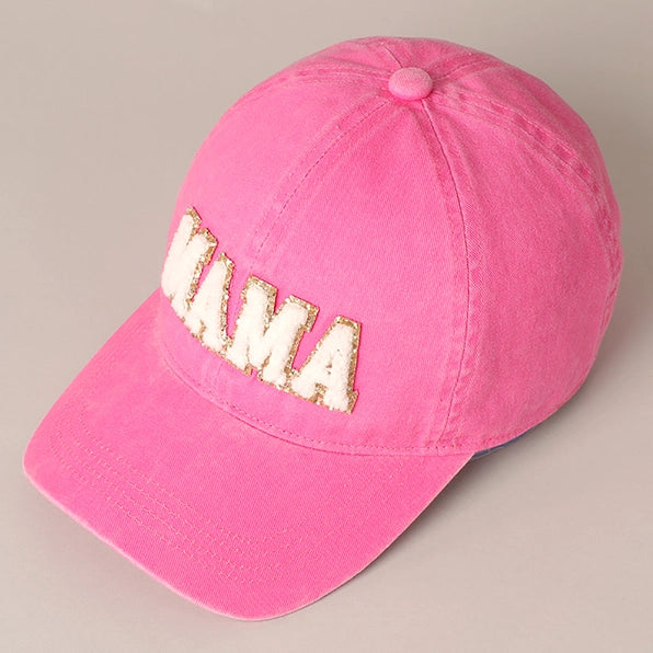 MAMA Chenille Letter Patch Cotton Baseball Cap - One Size / HOT PINK