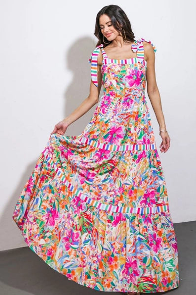 A printed woven maxi dress - ID20619 - PINK BLUE Contemporary