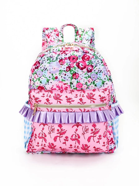 Pink Lavender Flower Girls Ruffle Backpack