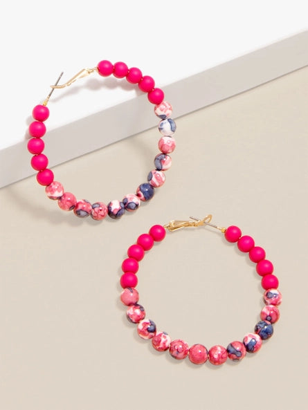 ZENZII Jewelry - Porcelain & Resin Beaded Closed Hoop Earring - Hot Pink