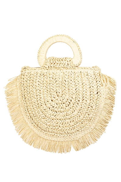 Semicircle Straw Braided Fringe Beach Bag - IV