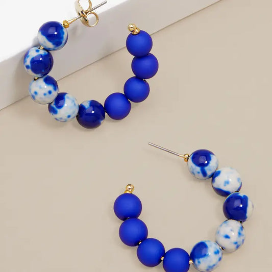 Small Mixed Beads Hoop Earring - Cobalt