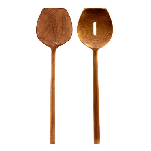 Teak Wooden Salad Servers Set - Salad Spoon Fork Spatula