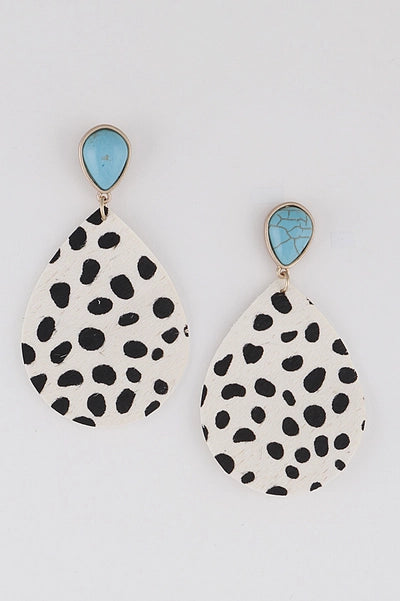 Animal Print Teardrop Earrings - WHITE